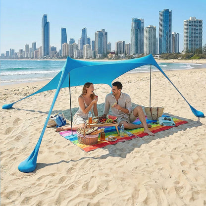 Tente de Plage Parasol UPF50+ – 2M ou 3M | Anti-Vent, Portable, Montage 3 min | HGTUGO