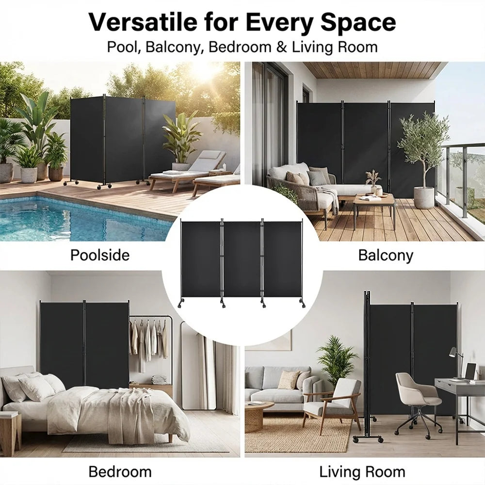 Écran de Confidentialité Pliable sur Roulettes – Paravent Mobile 3 ou 6 Panneaux, Intérieur/Extérieur