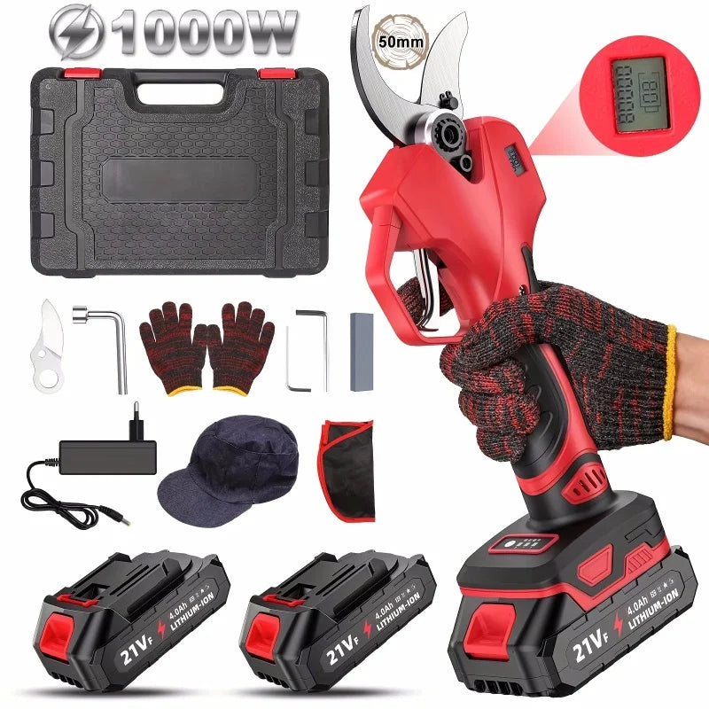 Sécateur Électrique Sans Fil 1000W/900W – Lame 50mm, Brushless, 2 Batteries
