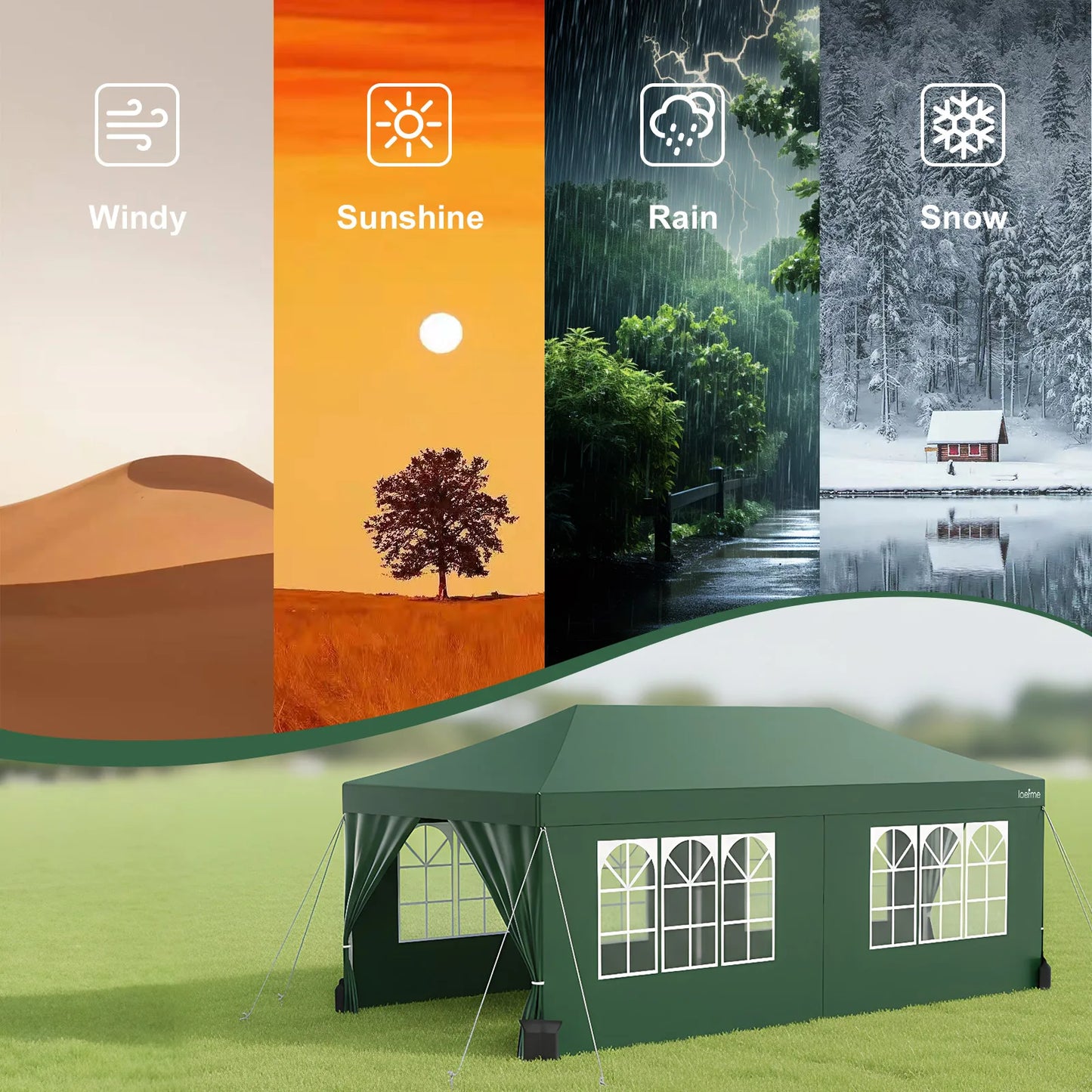 Gazebo Pop-Up Loefme – Tente de Jardin Imperméable 6 Côtés | 2,5x2,5M à 3x6M