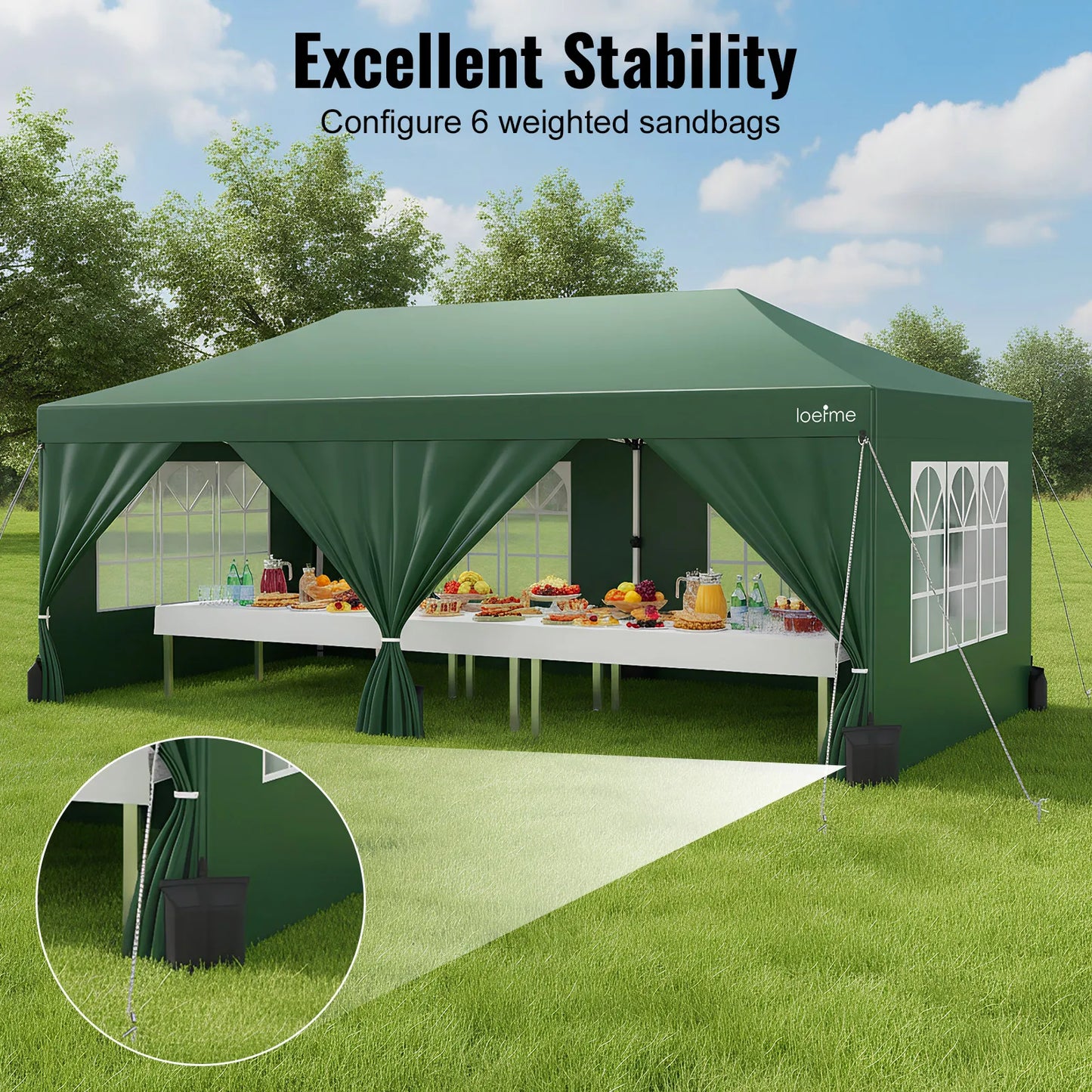 Gazebo Pop-Up Loefme – Tente de Jardin Imperméable 6 Côtés | 2,5x2,5M à 3x6M