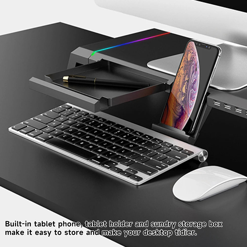 Support Moniteur RGB avec Tiroir de Rangement - Hub USB 3.0/2.0, Support Téléphone, Organiseur Bureau
