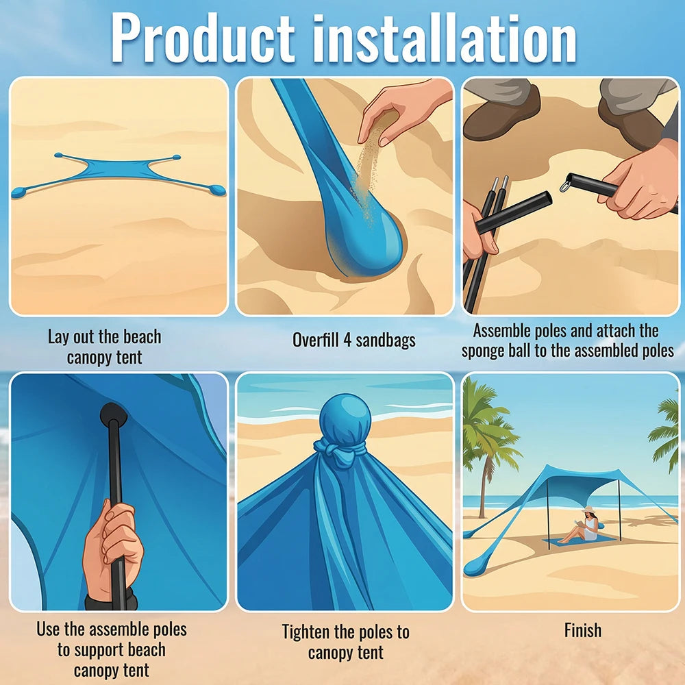 Tente de Plage Parasol UPF50+ – 2M ou 3M | Anti-Vent, Portable, Montage 3 min | HGTUGO