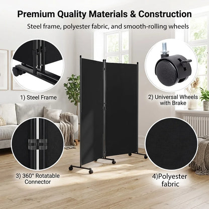 Écran de Confidentialité Pliable sur Roulettes – Paravent Mobile 3 ou 6 Panneaux, Intérieur/Extérieur