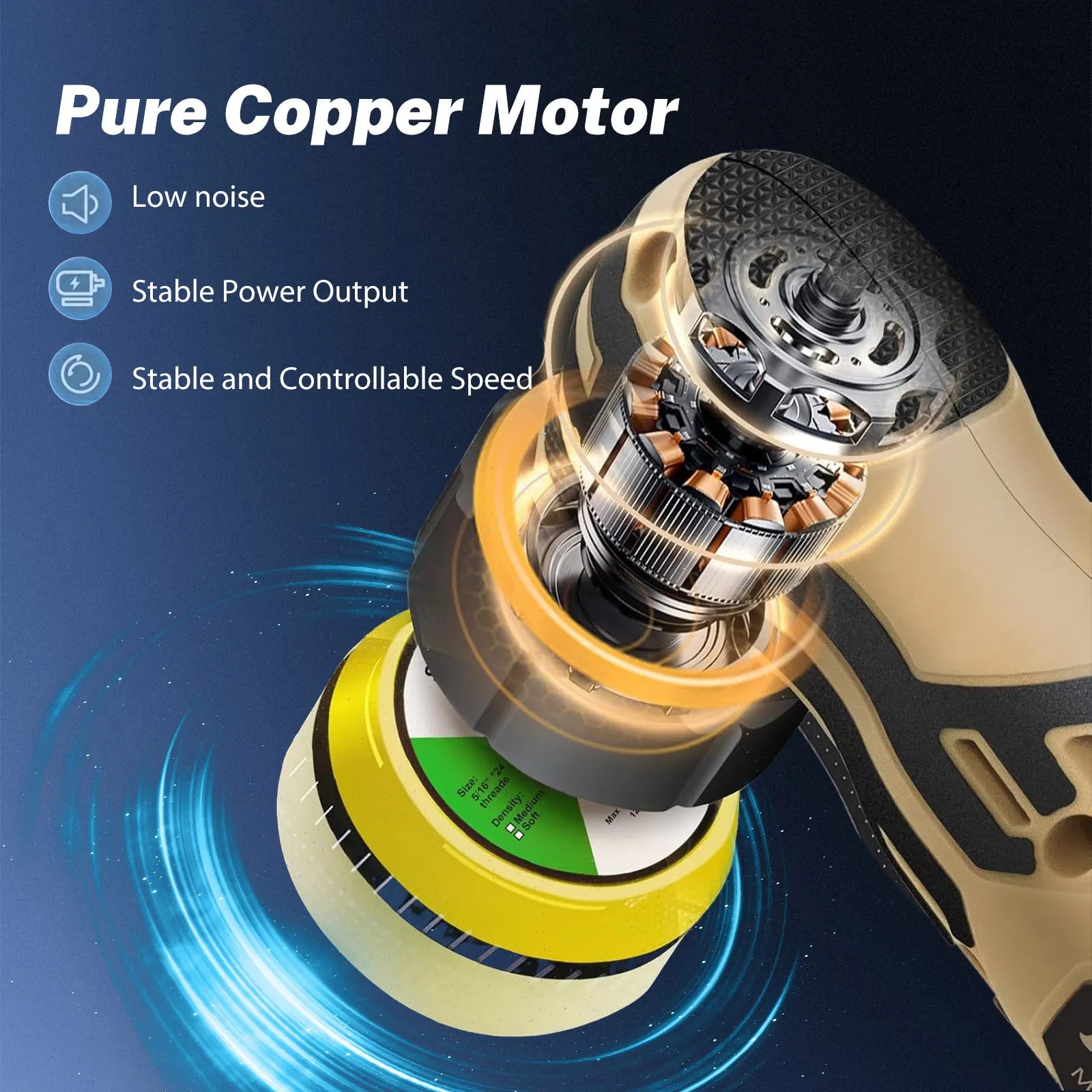 Polisseuse Auto Sans Fil Vremota - Mini Polisseuse Détailing - Kit 3 Tampons 1/1.5/3"