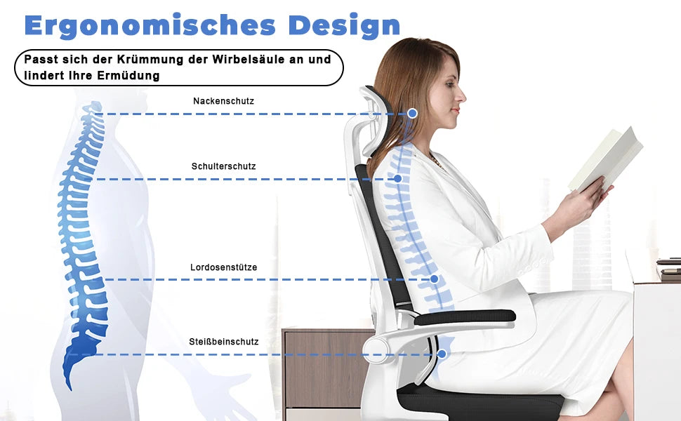 Chaise Bureau Ergonomique - Accoudoirs Pliables Dossier Respirant Réglable