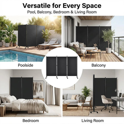 Écran de Confidentialité Pliable sur Roulettes – Paravent Mobile 3 ou 6 Panneaux, Intérieur/Extérieur