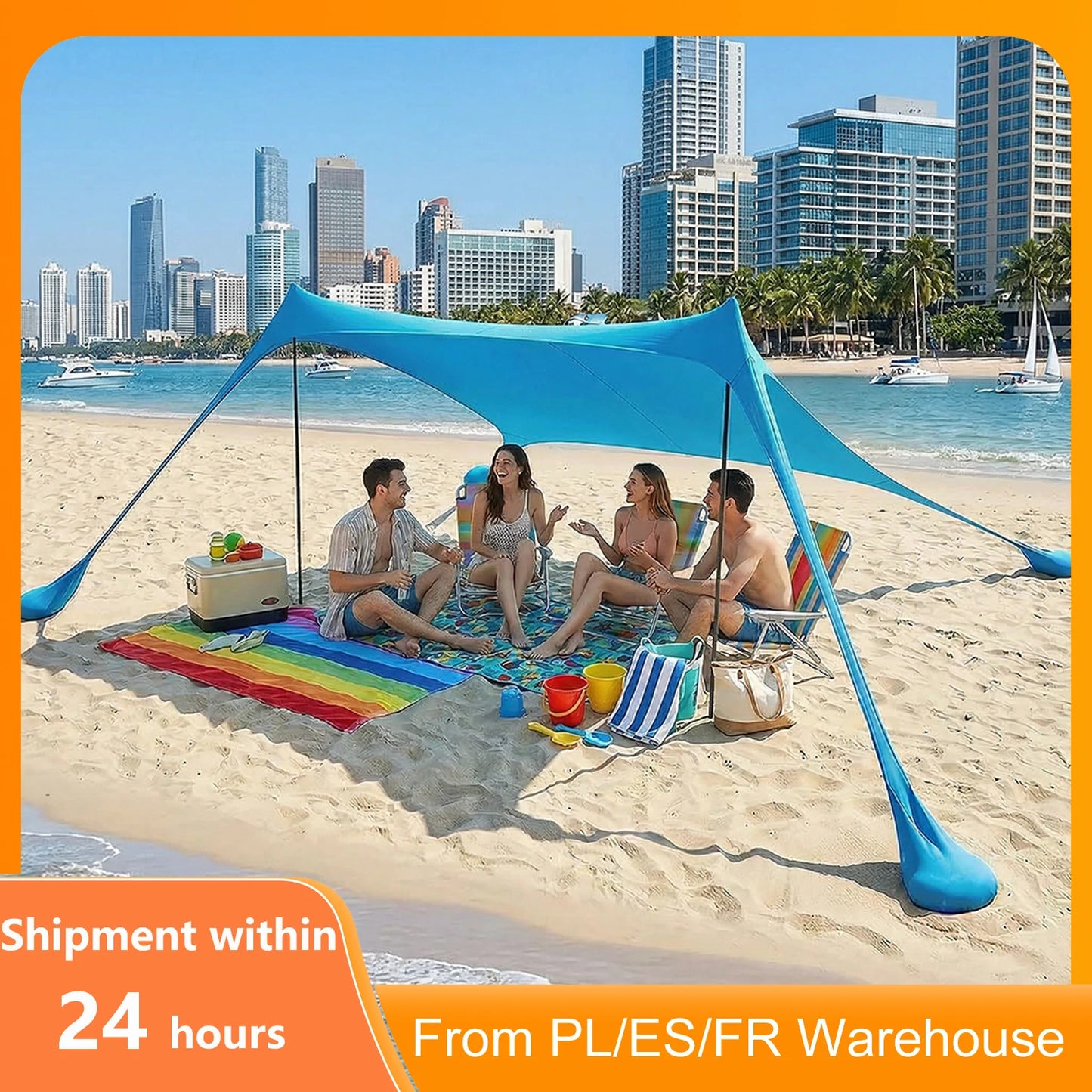 Tente de Plage Parasol UPF50+ – 2M ou 3M | Anti-Vent, Portable, Montage 3 min | HGTUGO