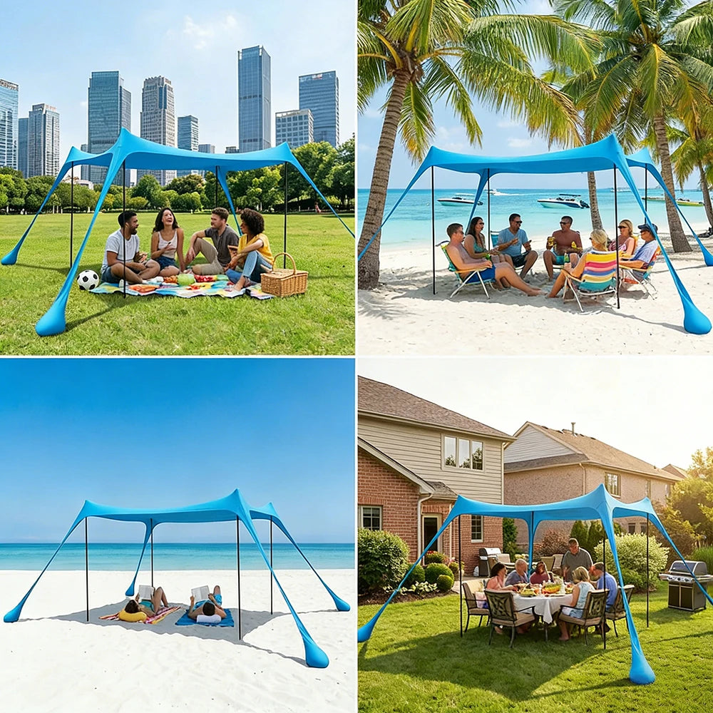 Tente de Plage Parasol UPF50+ – 2M ou 3M | Anti-Vent, Portable, Montage 3 min | HGTUGO