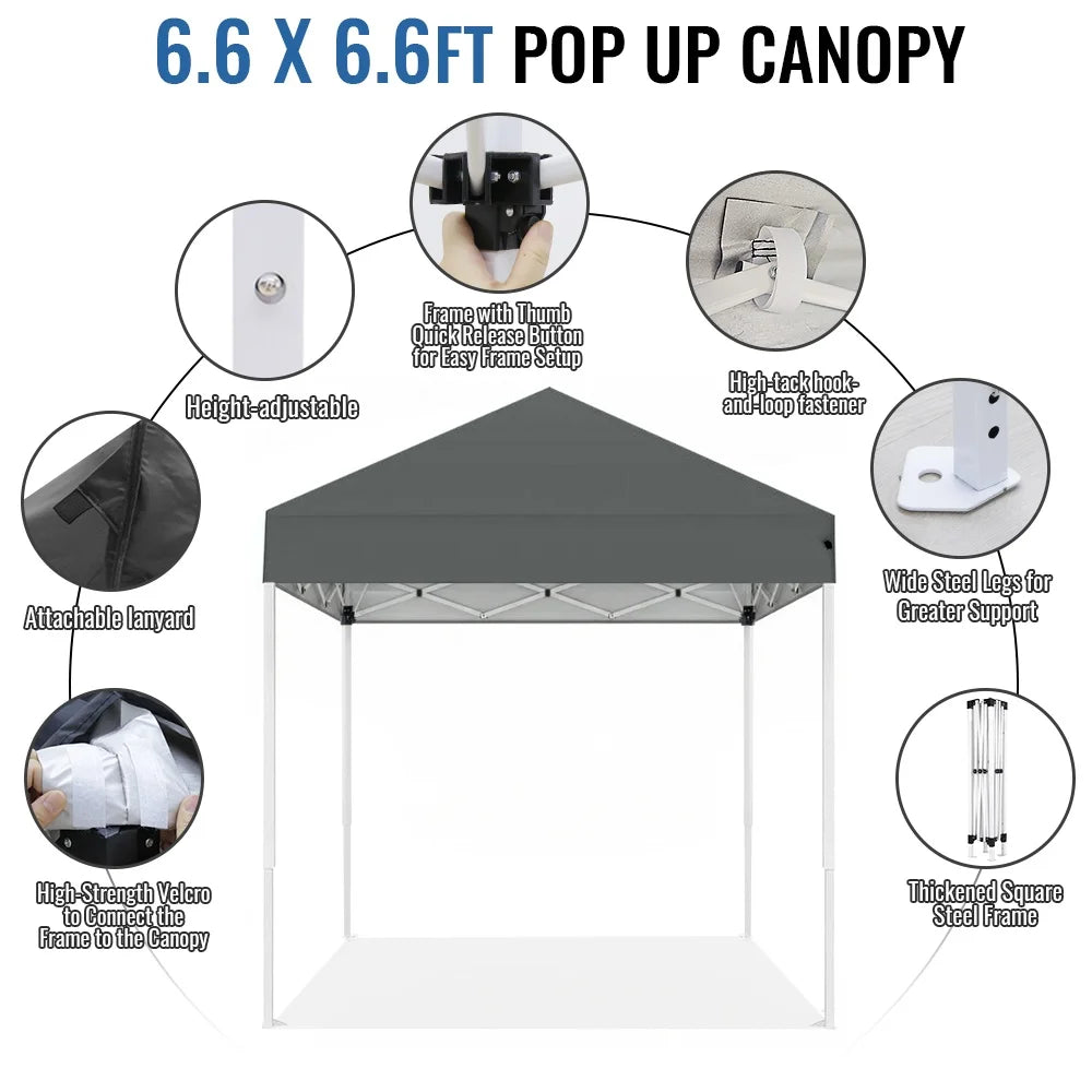 Kiosque Pliant 2x2 m – Tente Pop-Up Instantanée, Toile Oxford 420D UPF 50+, 3 Hauteurs, Sac de Transport