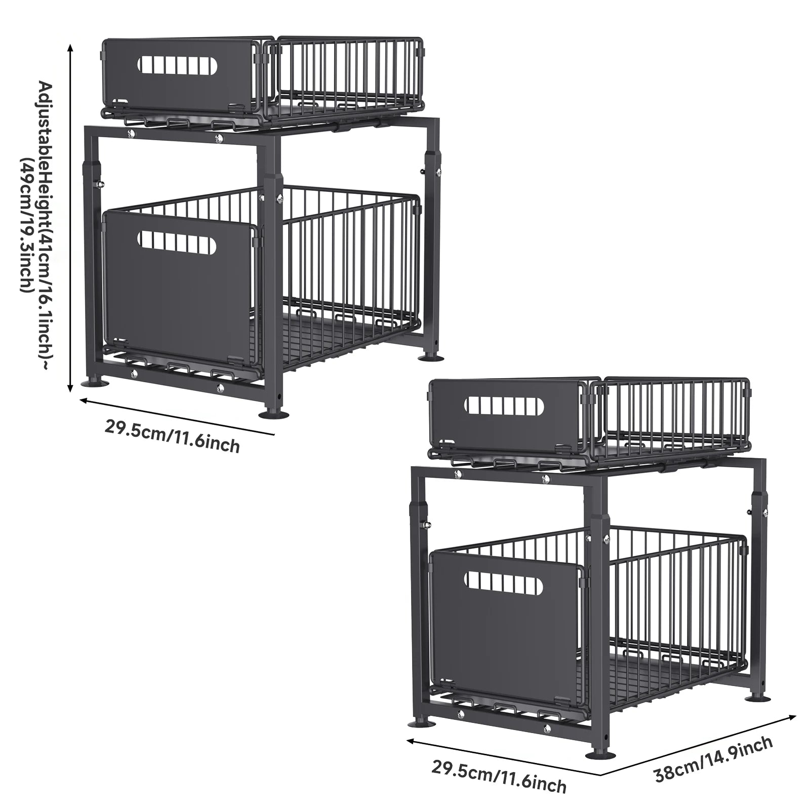 Organiseur Coulissant 2 Niveaux – Rangement Réglable Sous Évier, Cuisine & Salle de Bain