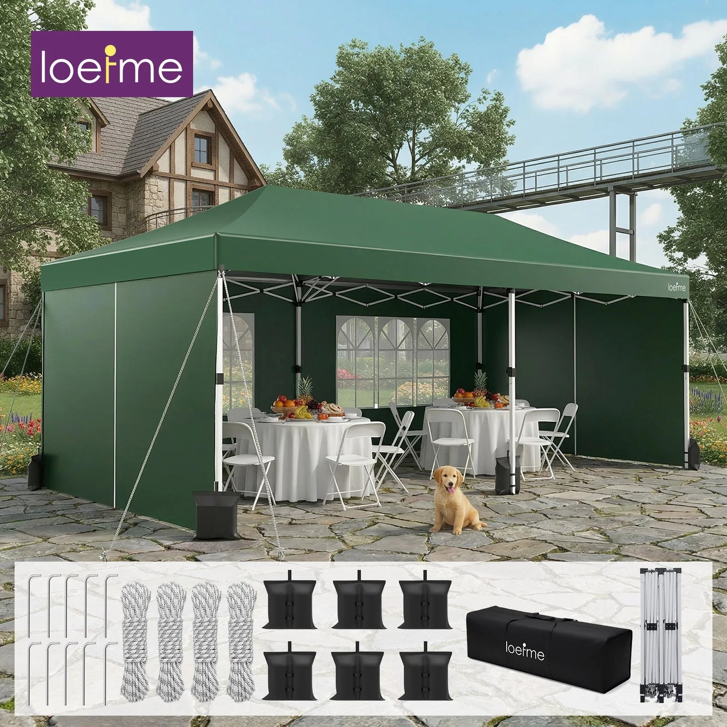 Gazebo Pop-Up Loefme – Tente de Jardin Imperméable 6 Côtés | 2,5x2,5M à 3x6M