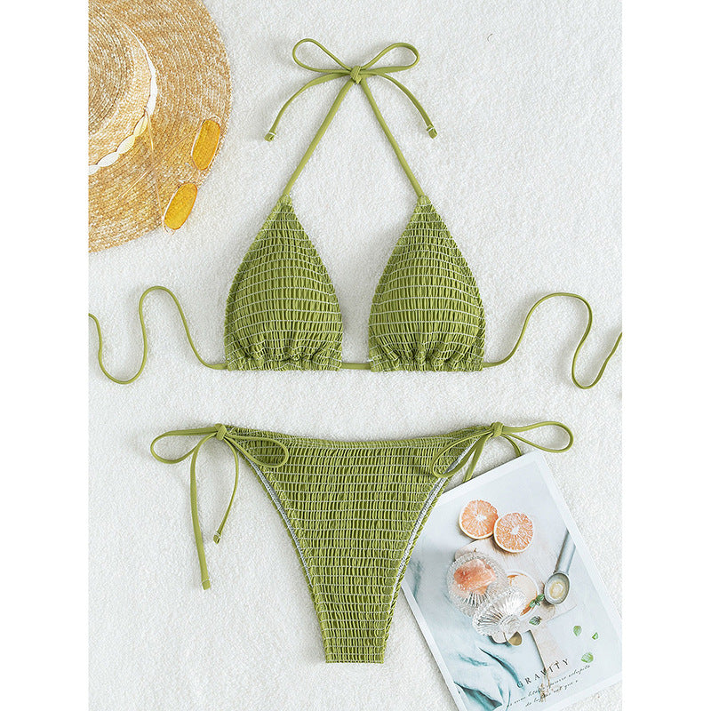 Bikini Deux Pièces Femme Sans Bretelles Taille Haute Vert – Dos Attaché, XS à XL