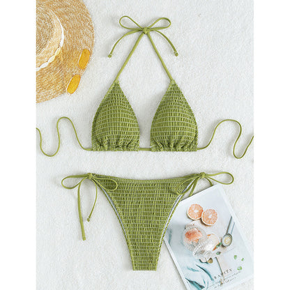 Bikini Deux Pièces Femme Sans Bretelles Taille Haute Vert – Dos Attaché, XS à XL