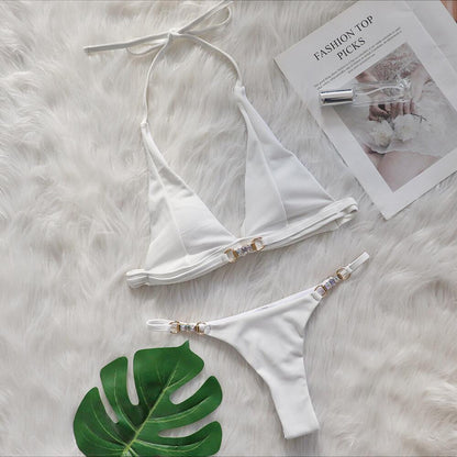 Maillot de Bain Deux Pièces Femme Rayures Dos Nu – Rose Fuchsia & Blanc