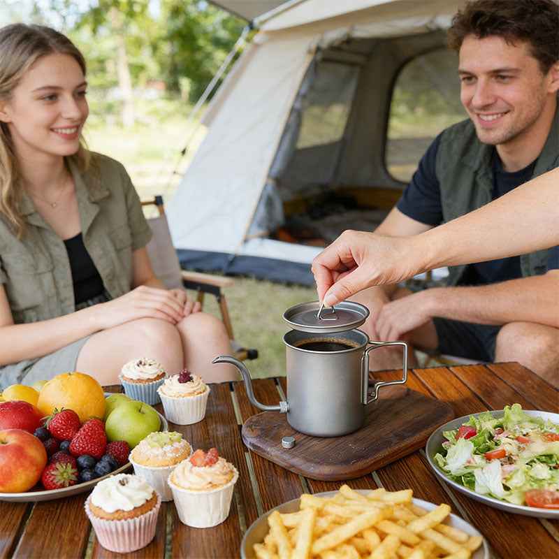 Bouilloire Titane Pour-Over 420ml – Bec Verseur Gooseneck & Poignée Pliable, Camping & Voyage