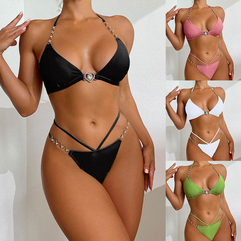 Bikini Deux Pièces Femme Taille Haute À Nouer Couleur Unie – Blanc & Noir, S à XL