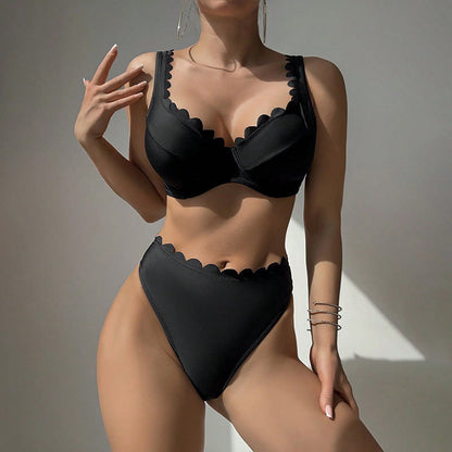 Bikini Deux Pièces Femme Sexy À Bretelles Noir – Tailles Bonnet 34D à 40D
