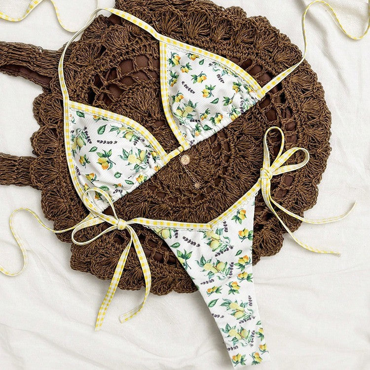 Bikini 3 Pièces Femme Imprimé Dégradé Sexy – Jaune Style Européen