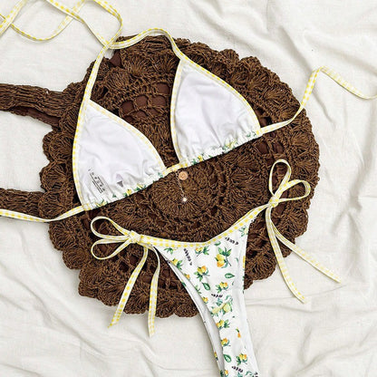 Bikini 3 Pièces Femme Imprimé Dégradé Sexy – Jaune Style Européen