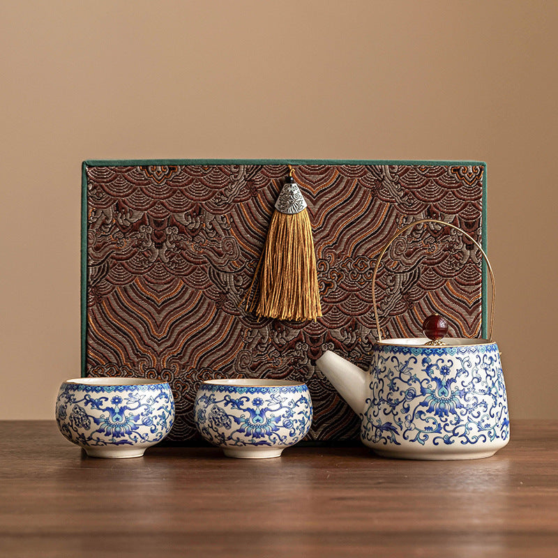 Service à Thé Porcelaine Ru Kiln Luxe - Coffret Cadeau Céramique Chinoise