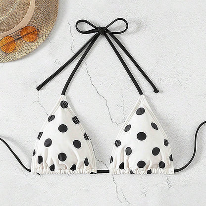 Haut de Bikini Halter Femme À Pois Sexy – Noir & Blanc
