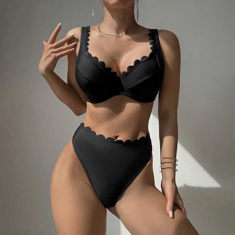 Bikini Deux Pièces Femme Sexy À Bretelles Noir – Tailles Bonnet 34D à 40D
