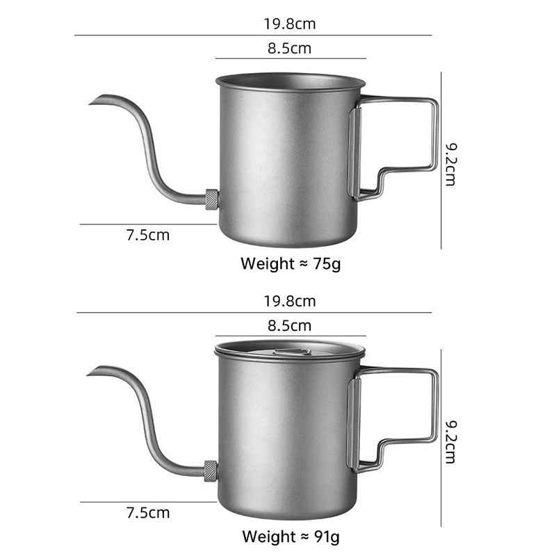 Bouilloire Titane Pour-Over 420ml – Bec Verseur Gooseneck & Poignée Pliable, Camping & Voyage