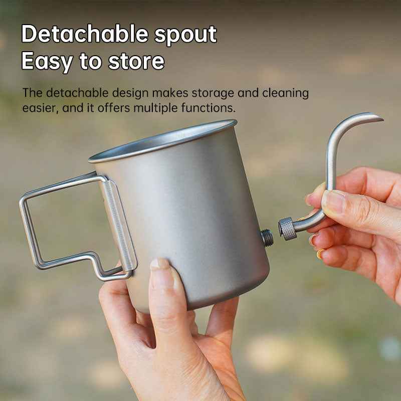 Bouilloire Titane Pour-Over 420ml – Bec Verseur Gooseneck & Poignée Pliable, Camping & Voyage