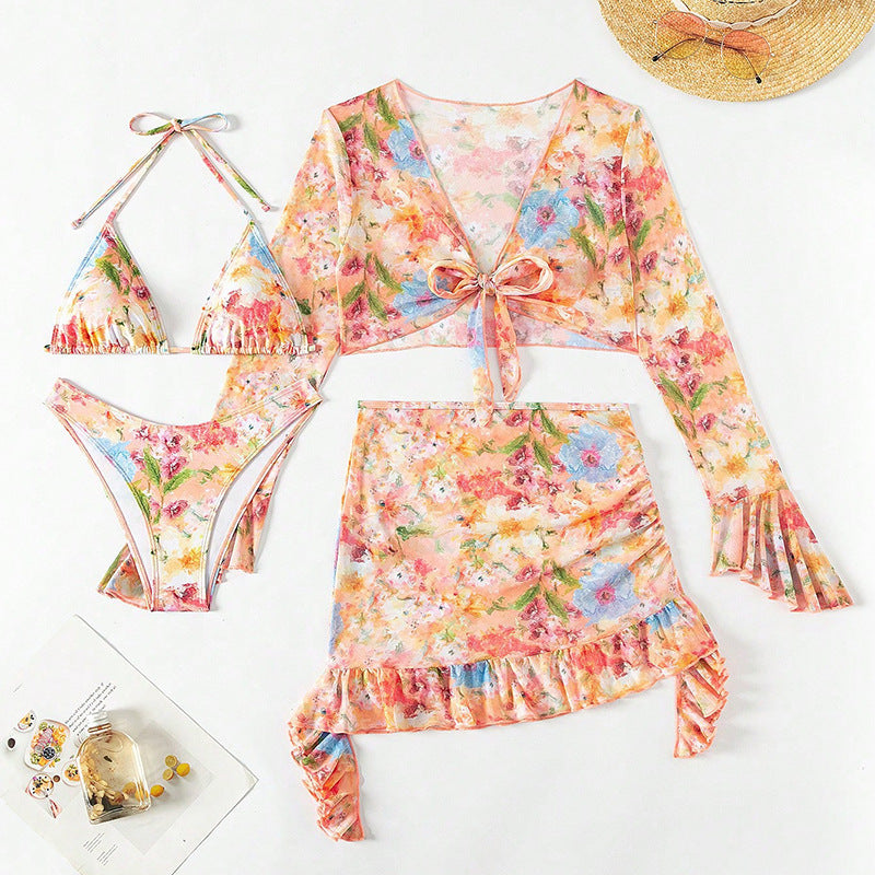 Ensemble Maillot de Bain 4 Pièces Femme – Bikini + Robe de Plage