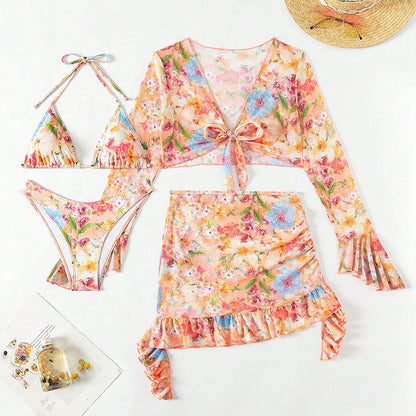 Ensemble Maillot de Bain 4 Pièces Femme – Bikini + Robe de Plage