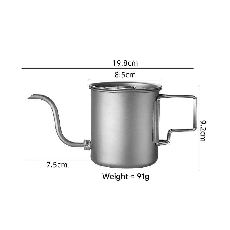 Bouilloire Titane Pour-Over 420ml – Bec Verseur Gooseneck & Poignée Pliable, Camping & Voyage