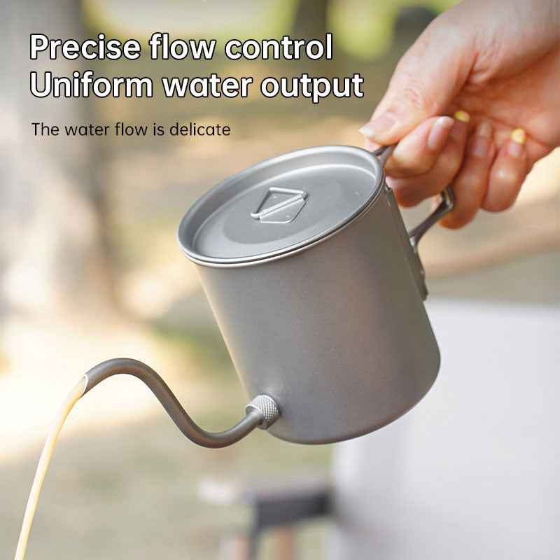 Bouilloire Titane Pour-Over 420ml – Bec Verseur Gooseneck & Poignée Pliable, Camping & Voyage