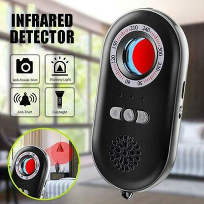 Détecteur de Caméra Cachée Infrarouge 3-en-1 — Anti-Espion, Alarme Personnelle & Lampe LED