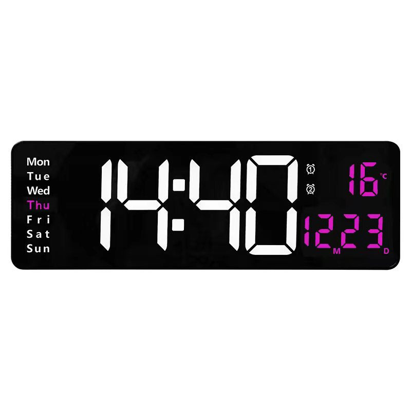 Horloge Murale LED Digitale 40cm - Télécommande, Température, Date, Double Alarme