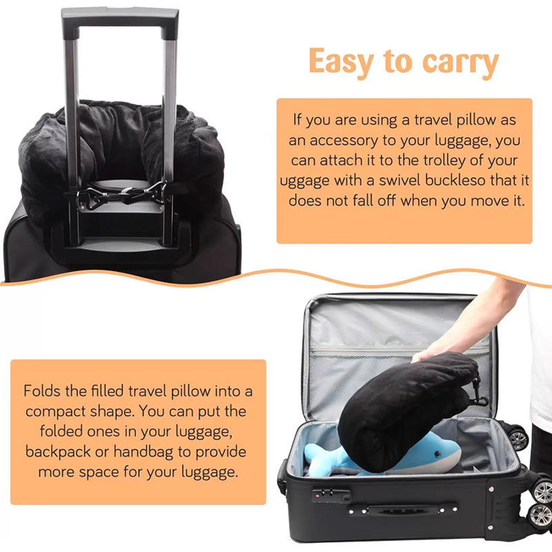 Oreiller Voyage Avion Forme U Velours - Gonflable avec Pochette Rangement