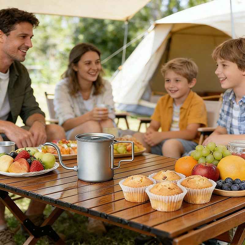 Bouilloire Titane Pour-Over 420ml – Bec Verseur Gooseneck & Poignée Pliable, Camping & Voyage