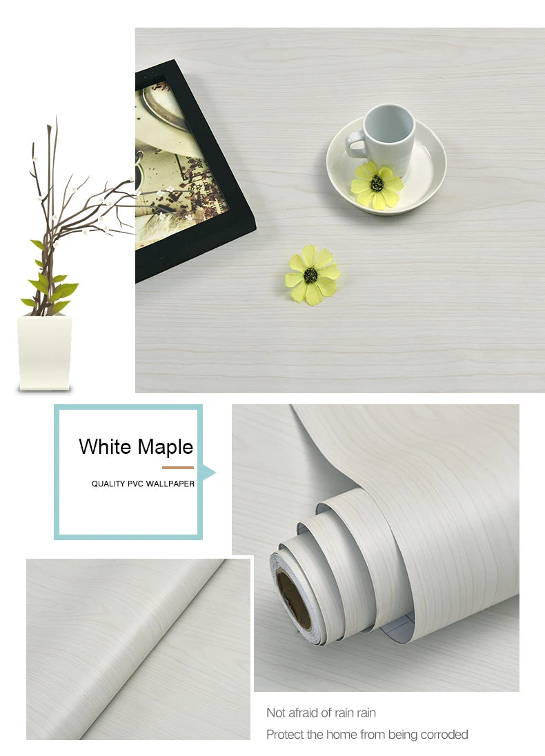 Papier Peint Adhésif Effet Bois - Rouleau PVC Imperméable Autocollant Meuble Cuisine