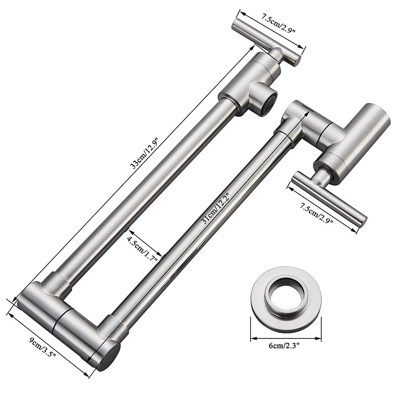 Robinet Cuisine Mural Remplisseur Pot Filler Laiton Chromé Double Articulation Bras Pivotant