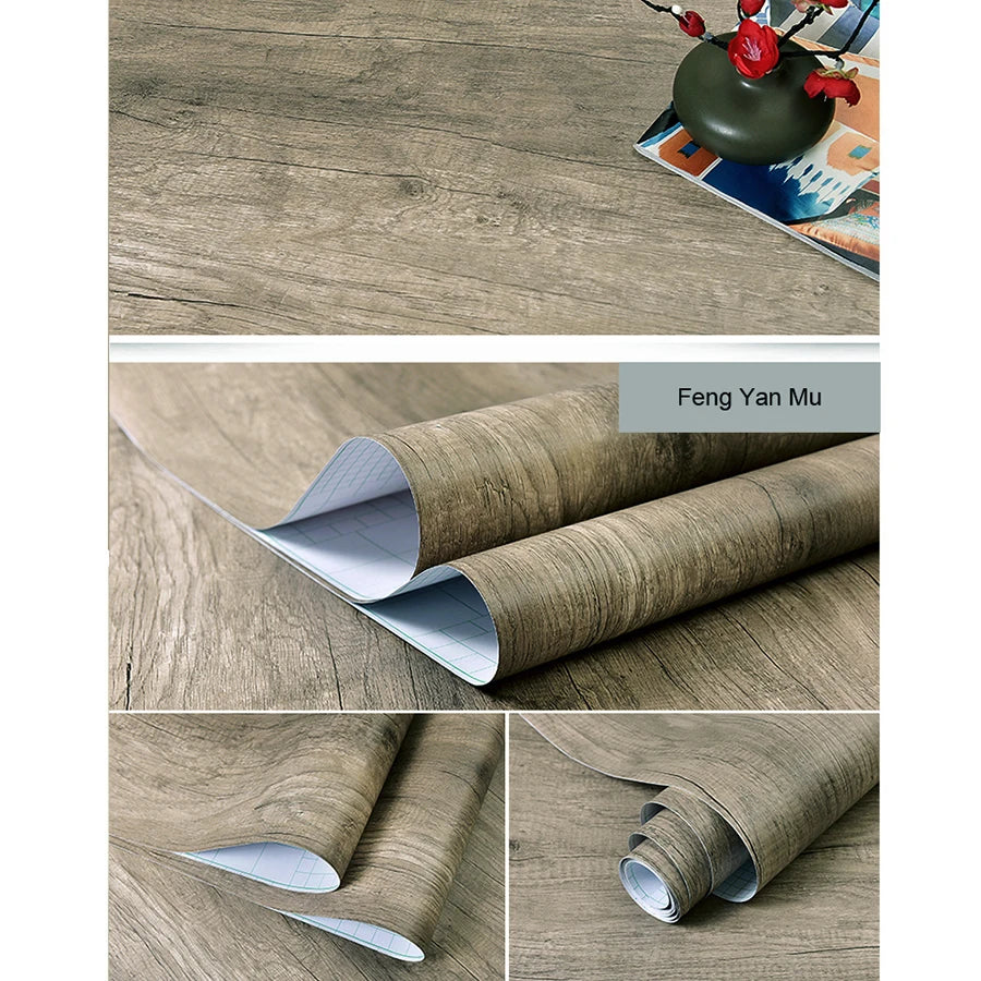 Papier Peint Adhésif Effet Bois - Rouleau PVC Imperméable Autocollant Meuble Cuisine