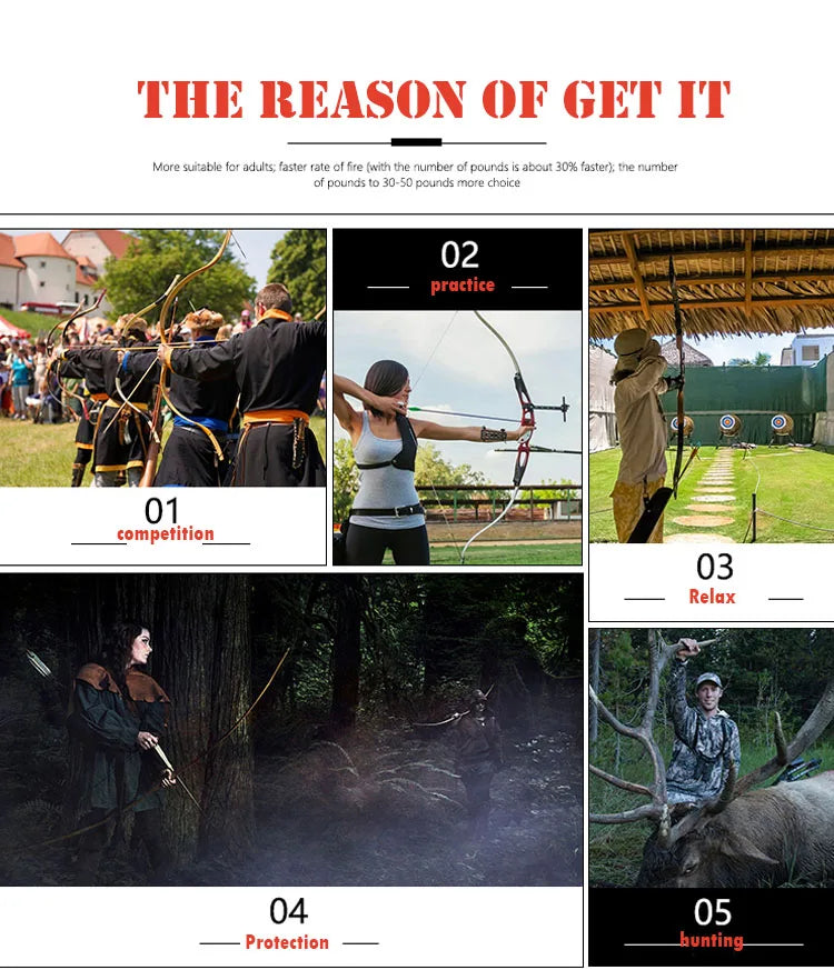 Arc Recurve Tir à l'Arc 20-50lbs Démontable avec Flèches Carbone Carquois Cible Entraînement