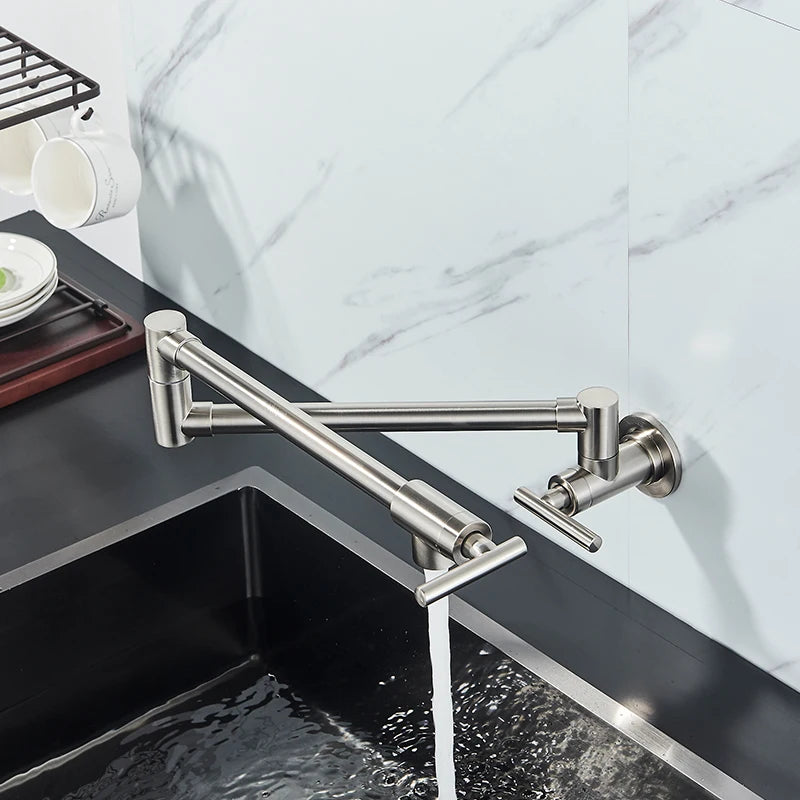 Robinet Cuisine Mural Remplisseur Pot Filler Laiton Chromé Double Articulation Bras Pivotant