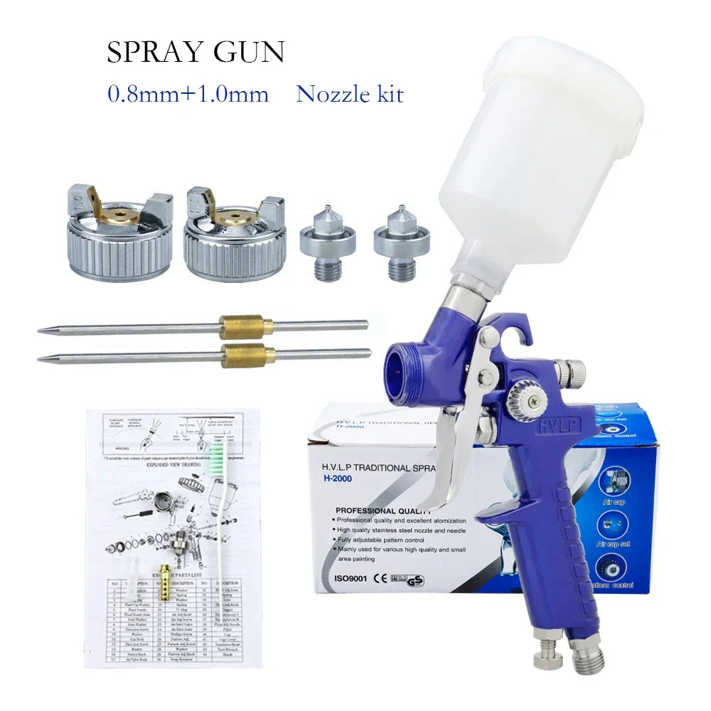 Pistolet à Peinture HVLP Mini Aérographe 0.8mm 1.0mm 125cc Pneumatique Gravité Auto Carrosserie - APPRO-DISTRI