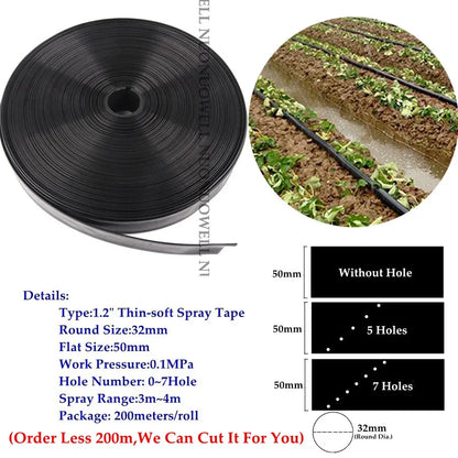 Tuyau d’Irrigation par Aspersion Φ32mm – Ruban Souple PE 0 à 7 Trous, 5m à 100m