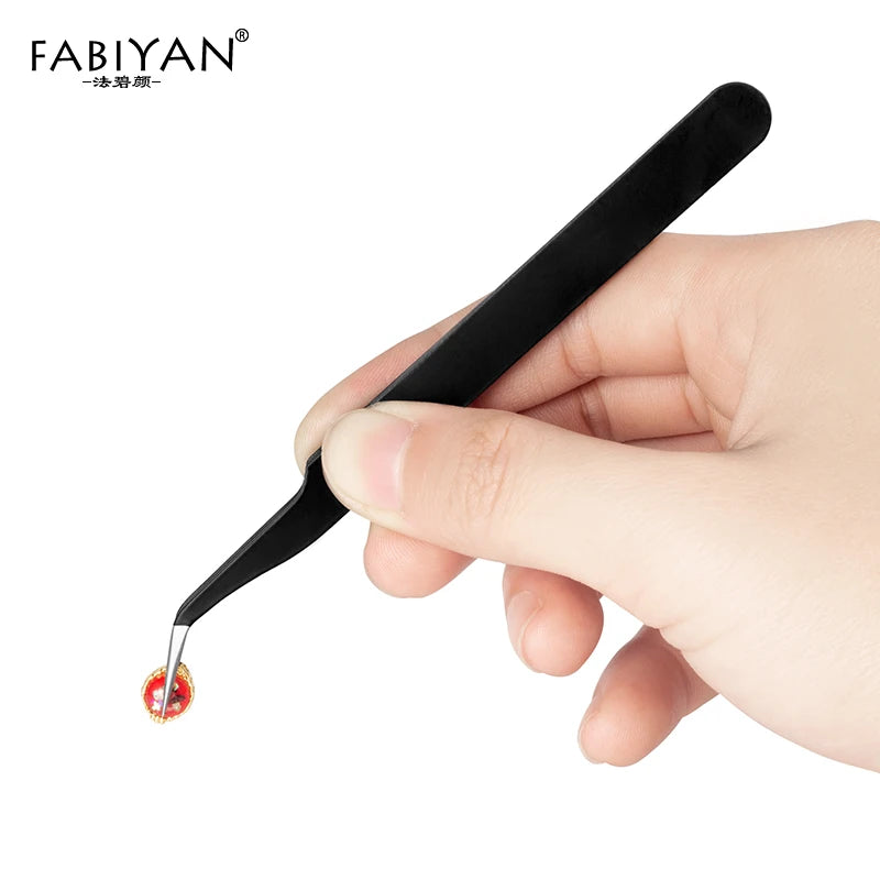 Set de 2 Pinces Nail Art en Acier Inoxydable - Courbe et Droite pour Strass et Paillettes