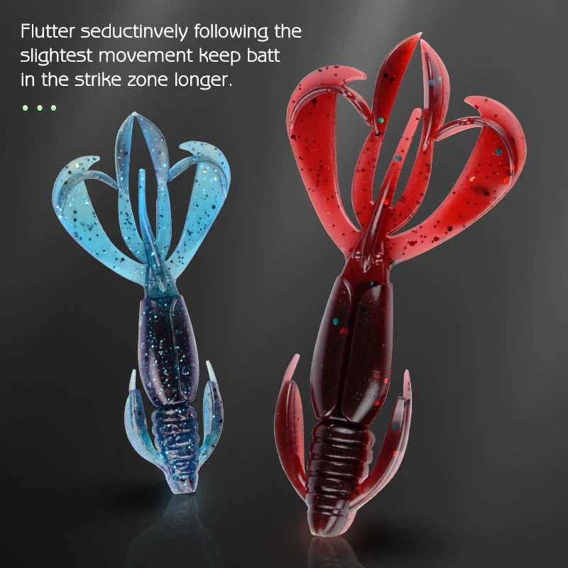 Leurres Crazy Flapper 70mm/90mm - Lot 10 Leurres Souples Silicone Crevette Bass