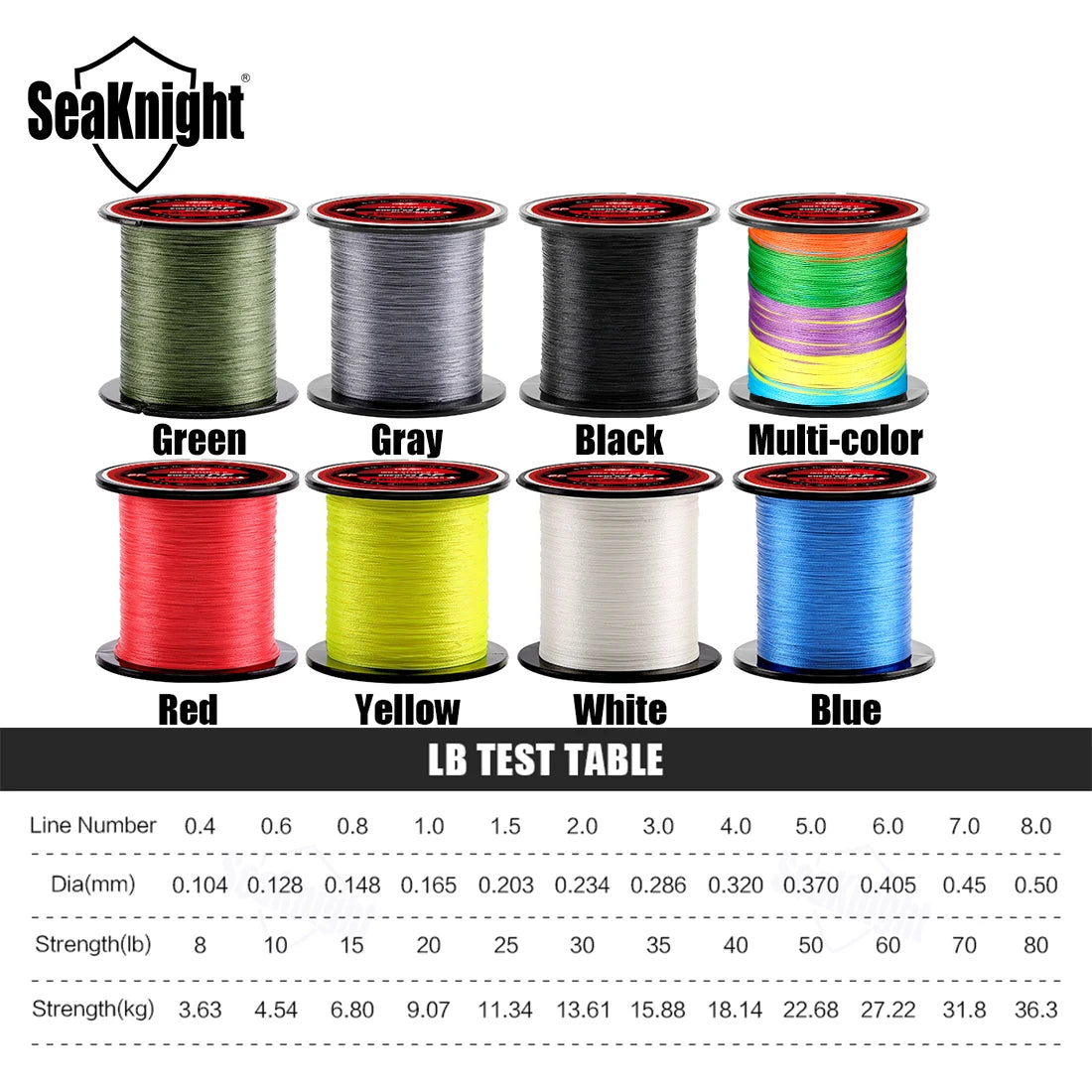 Tresse Pêche SeaKnight TriPoseidon 4 Brins 300m PE 8-60LB Multifilament Carpe Carnassier