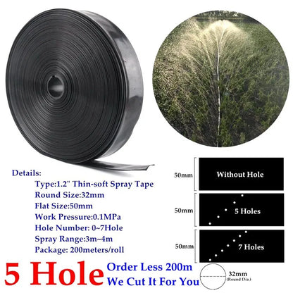Tuyau d’Irrigation par Aspersion Φ32mm – Ruban Souple PE 0 à 7 Trous, 5m à 100m