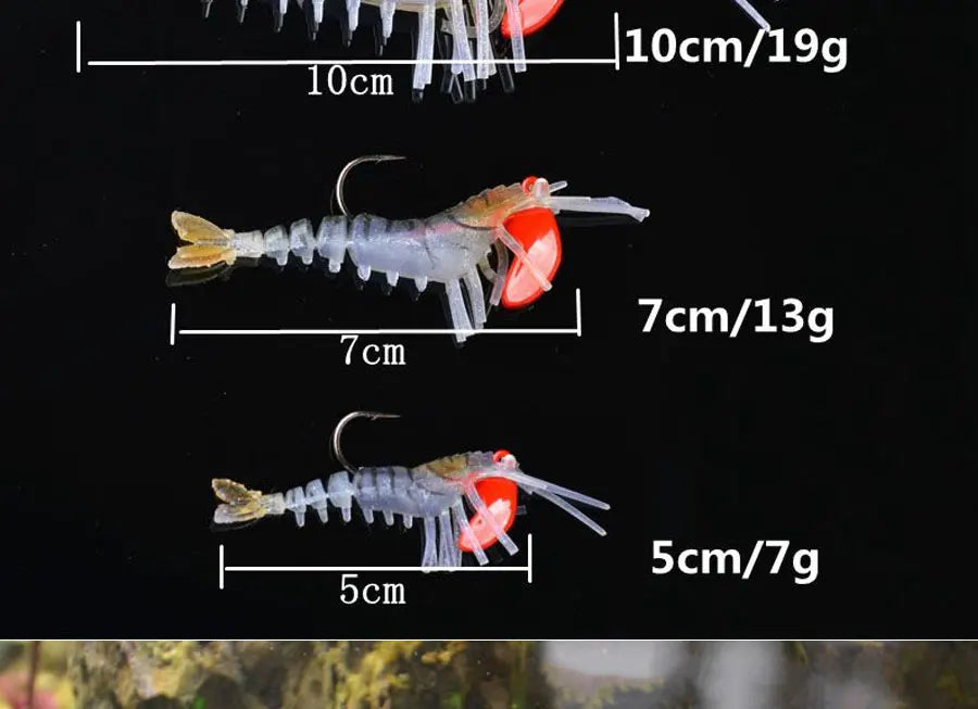 Leurres Crevette Pêche 12g/18g - Lot 6 Leurres Souples Yeux Lumineux Eau Douce/Mer