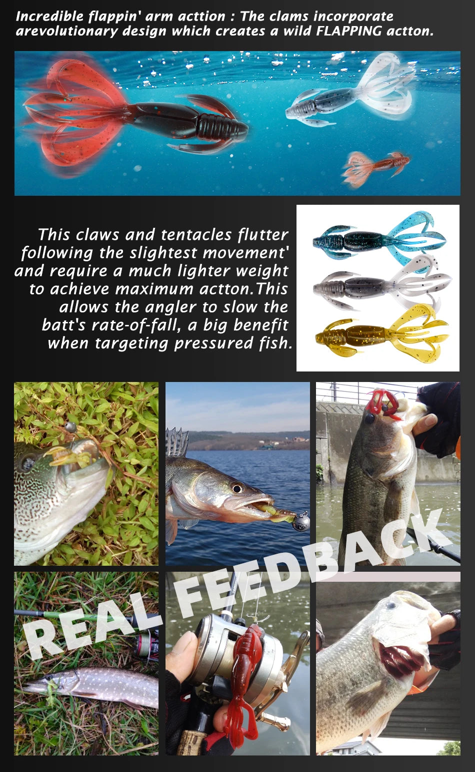 Leurres Crazy Flapper 70mm/90mm - Lot 10 Leurres Souples Silicone Crevette Bass